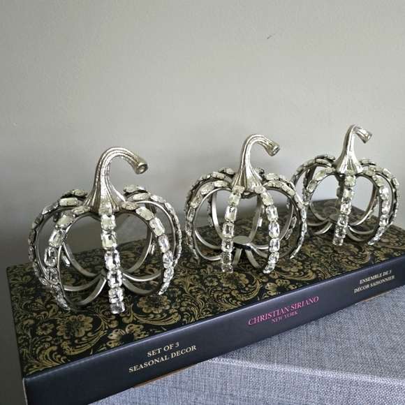 Christian Siriano 3 Pack Rhinestone Crystal Silver Metal Pumpkin Set - Picture 1 of 8
